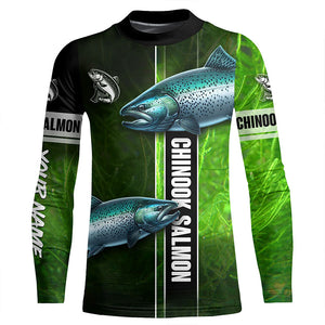 Chinook salmon fishing green camo Custom Long Sleeve Fishing Shirts, fishing gifts for men, women, kid NQS5809