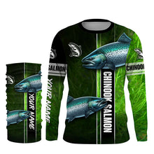 Load image into Gallery viewer, Chinook salmon fishing green camo Custom Long Sleeve Fishing Shirts, fishing gifts for men, women, kid NQS5809