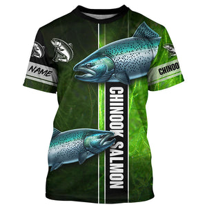 Chinook salmon fishing green camo Custom Long Sleeve Fishing Shirts, fishing gifts for men, women, kid NQS5809