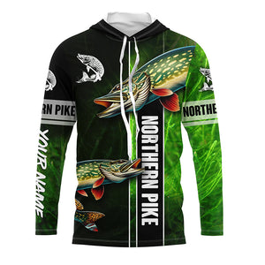 Northern Pike fishing green camo Custom Long Sleeve Fishing Shirts, fishing gifts for men, women, kid NQS5810