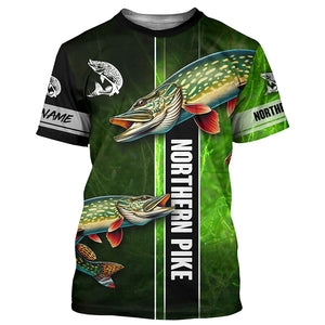 Northern Pike fishing green camo Custom Long Sleeve Fishing Shirts, fishing gifts for men, women, kid NQS5810