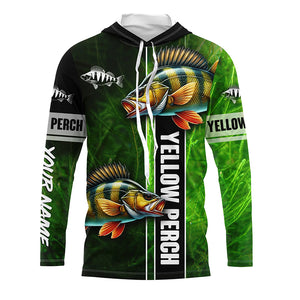 Yellow Perch fishing green camo Custom Long Sleeve Fishing Shirts, fishing gifts for men, women, kid NQS5812