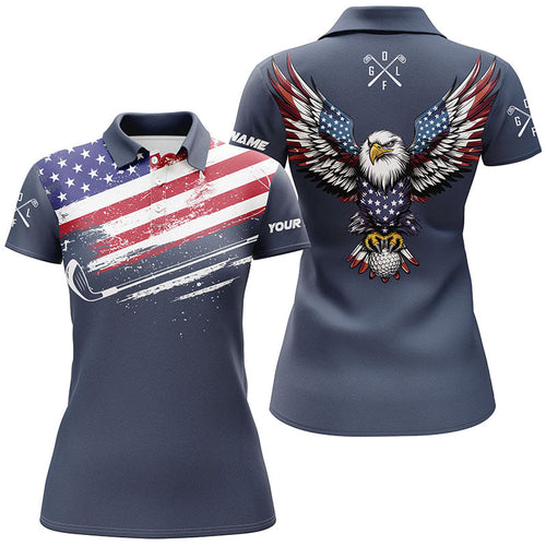 American Flag Eagle Women golf polo shirts custom patriotic team golf shirts, golfer gifts | Navy NQS7905