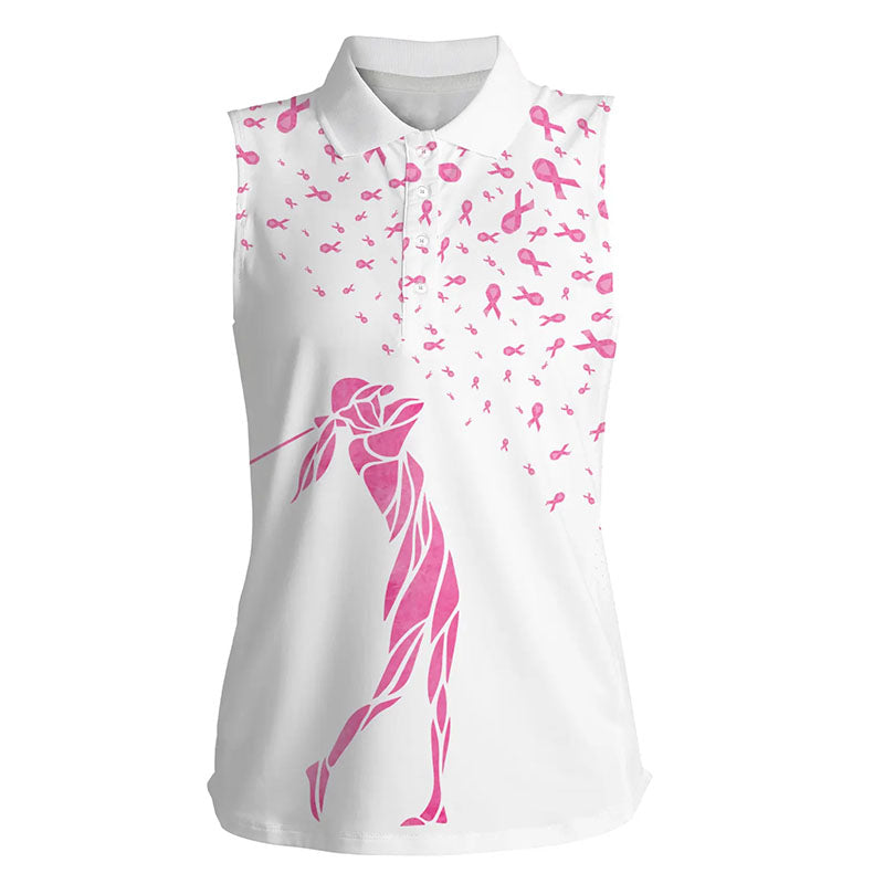 Pink ribbon Women sleeveless polo shirt pink golf outfit for ladies breast cancer awareness NQS6215