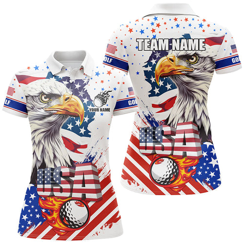 Red, white and blue Womens golf polo shirts custom American Flag Eagle patriotic ladies golf tops NQS8333