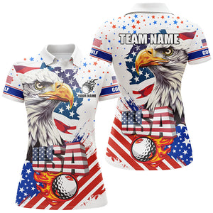 Red, white and blue Womens golf polo shirts custom American Flag Eagle patriotic ladies golf tops NQS8333