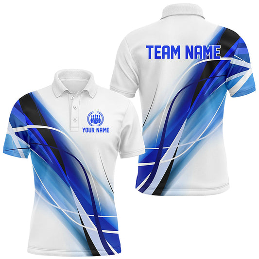 Personalized White and Blue Geometric bowling shirts for Men custom teams name bowler jerseys NQS8336
