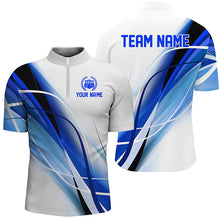 Load image into Gallery viewer, Personalized White and Blue Geometric bowling shirts for Men custom teams name bowler jerseys NQS8336