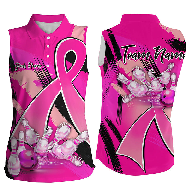 Pink ribbon Breast Cancer Women sleeveless polo shirt Custom Bowling Team breast cancer bowling jersey NQS8545