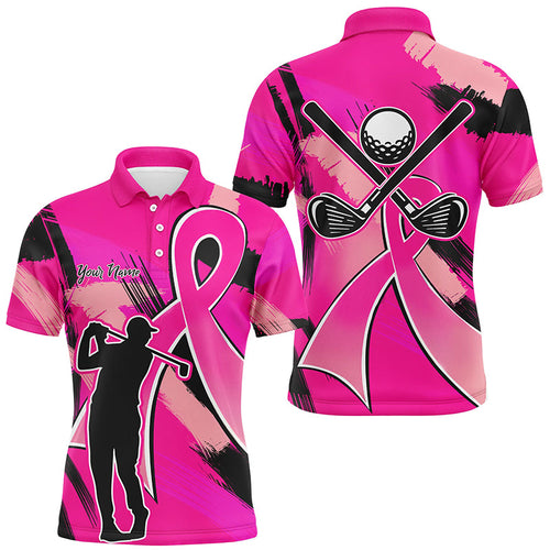 Mens golf polo shirt pink ribbon custom breast cancer awareness golf jerseys, best men golf wear NQS8546