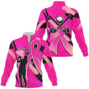 Quarter zip golf sweatshirt pink ribbon custom breast cancer awareness golf sweater NQS8546