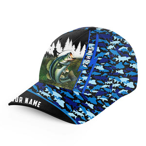 Largemouth Bass fishing blue camo Custom fishing hat Unisex Fishing Baseball Angler fishing hat cap NQS6696