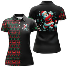 Load image into Gallery viewer, Christmas pattern black Womens golf polo shirt custom Funny Santa golfer golf attire for ladies NQS8785