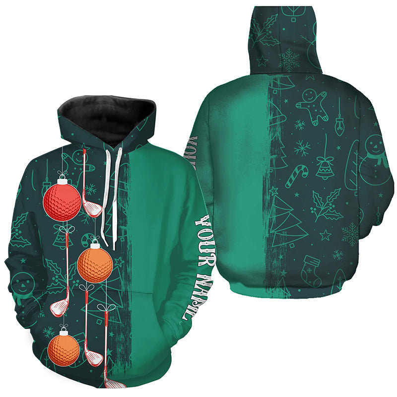 Green Christmas Golf pattern Golf Hoodies custom Christmas golf outfits, personalized golf gift NQS8791