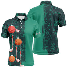 Load image into Gallery viewer, Green Christmas Golf pattern Men golf polo shirt custom Christmas golf outfits, personalized golf gift NQS8791