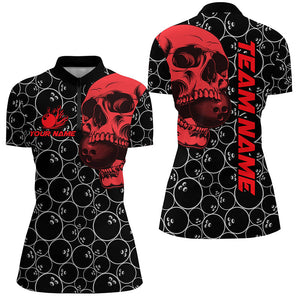 Black Bowling camo Red Skull bowling shirts for women custom bowling team jerseys, gifts for bowlers NQS9012