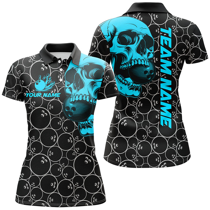 Black Bowling camo Turquoise Skull bowling shirt for women custom bowling team jersey gifts for bowler NQS9013