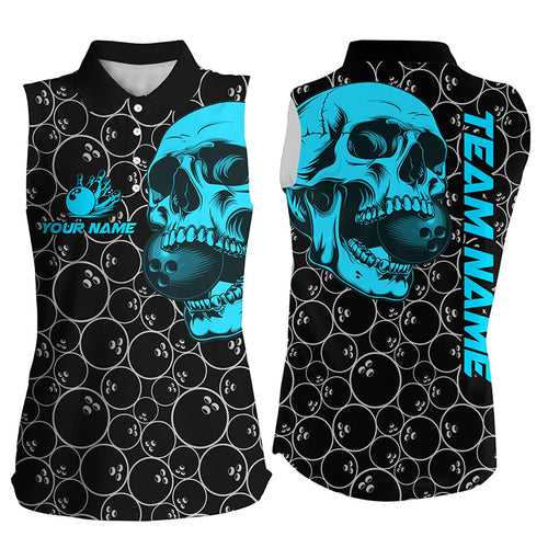 Black Bowling camo Turquoise Skull bowling Sleeveless Polo shirts custom bowling team jerseys NQS9013