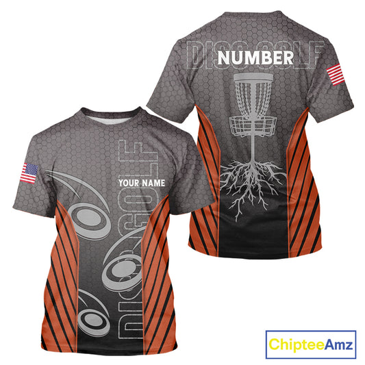 Disc golf T-Shirt custom name, number camo disc golf jersey, disc golf apparel | Orange NQS11125