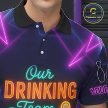 Load image into Gallery viewer, Our Drinking Team has a bowling problem Custom colorful neon funny bowling and beer shirts for men NQS11126