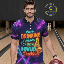 Load image into Gallery viewer, Our Drinking Team has a bowling problem Custom colorful neon funny bowling and beer shirts for men NQS11126