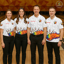 Load image into Gallery viewer, Colorful rainbow flame Bowling Polo, 1/4 zip Shirt For Women Custom white camo Bowling Team jerseys NQS11319