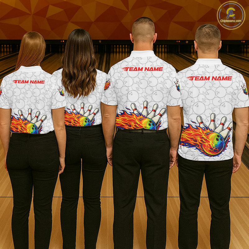 Colorful rainbow flame Bowling Polo, 1/4 zip Shirt For Women Custom white camo Bowling Team jerseys NQS11319