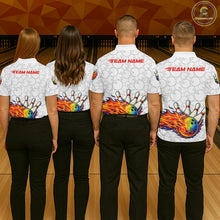 Load image into Gallery viewer, Colorful rainbow flame Bowling Polo, 1/4 zip Shirt For Women Custom white camo Bowling Team jerseys NQS11319