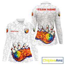Load image into Gallery viewer, Colorful rainbow flame Bowling Polo, 1/4 zip Shirt For Women Custom white camo Bowling Team jerseys NQS11319