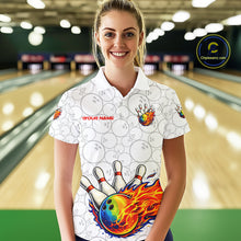 Load image into Gallery viewer, Colorful rainbow flame Bowling Polo, 1/4 zip Shirt For Women Custom white camo Bowling Team jerseys NQS11319