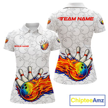Load image into Gallery viewer, Colorful rainbow flame Bowling Polo, 1/4 zip Shirt For Women Custom white camo Bowling Team jerseys NQS11319