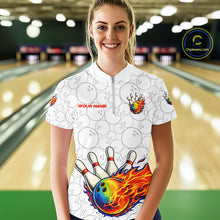 Load image into Gallery viewer, Colorful rainbow flame Bowling Polo, 1/4 zip Shirt For Women Custom white camo Bowling Team jerseys NQS11319