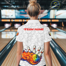 Load image into Gallery viewer, Colorful rainbow flame Bowling Polo, 1/4 zip Shirt For Women Custom white camo Bowling Team jerseys NQS11319
