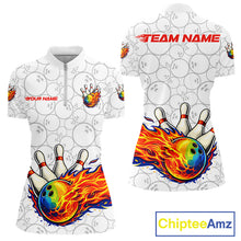 Load image into Gallery viewer, Colorful rainbow flame Bowling Polo, 1/4 zip Shirt For Women Custom white camo Bowling Team jerseys NQS11319