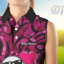 Load image into Gallery viewer, Funny Golf ball heart pink graffiti pattern Valentine Sleeveless polo shirt Custom Couple Outfits NQS11323