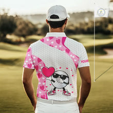 Load image into Gallery viewer, Personalized funny golf ball pink heart pattern white Mens golf polo shirts, Valentine golf gifts NQS11324