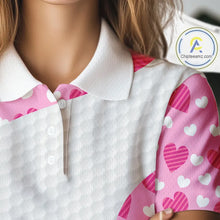 Load image into Gallery viewer, Personalized funny golf ball pink heart pattern white Womens golf polo shirts, Valentine golf gifts NQS11324