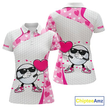 Load image into Gallery viewer, Personalized funny golf ball pink heart pattern matching golf polo shirts for couples, Valentine gift NQS11324