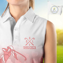 Load image into Gallery viewer, Personalized pink heart pattern white Sleeveless Golf Polo Shirt, custom Valentine golf gifts for her NQS11326