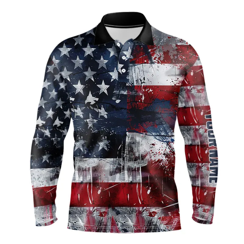 Personalized Polo golf shirts for men custom grunge American Flag patriotic mens golf wears NQS9433