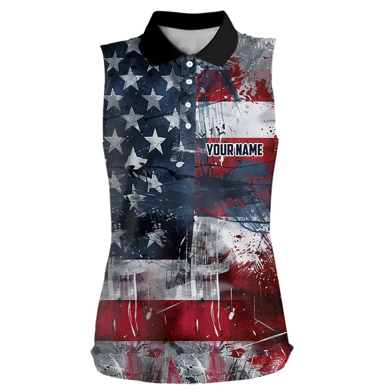 Personalized Sleeveless Polo shirts for Women custom grunge American Flag patriotic Ladies golf wears NQS9433