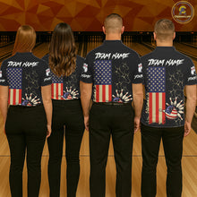 Load image into Gallery viewer, Custom American Flag Skull Bowling shirts For Women, patriotic team Bowling jerseys gift for bowlers NQS11538