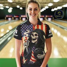 Load image into Gallery viewer, Custom American Flag Skull Bowling shirts For Women, patriotic team Bowling jerseys gift for bowlers NQS11538