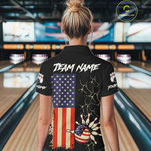 Load image into Gallery viewer, Custom American Flag Skull Bowling shirts For Women, patriotic team Bowling jerseys gift for bowlers NQS11538