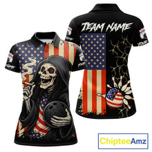 Load image into Gallery viewer, Custom American Flag Skull Bowling shirts For Women, patriotic team Bowling jerseys gift for bowlers NQS11538