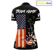 Load image into Gallery viewer, Custom American Flag Skull Bowling shirts For Women, patriotic team Bowling jerseys gift for bowlers NQS11538