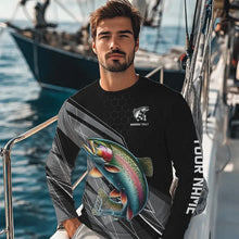 Load image into Gallery viewer, Personalized Black camo Rainbow Trout Fishing Jerseys, Trout Long Sleeve Fishing Tournament Shirts NQS9751