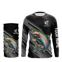 Load image into Gallery viewer, Personalized Black camo Rainbow Trout Fishing Jerseys, Trout Long Sleeve Fishing Tournament Shirts NQS9751