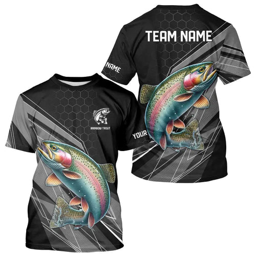 Personalized Black camo Rainbow Trout Fishing Jerseys, Trout Long Sleeve Fishing Tournament Shirts NQS9751
