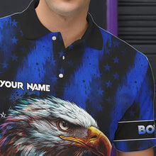 Load image into Gallery viewer, American Flag Eagle Mens Bowling Polo, 1/4 Zip Shirt Custom Name Patriotic Bowling Team Jersey | Blue NQS9755